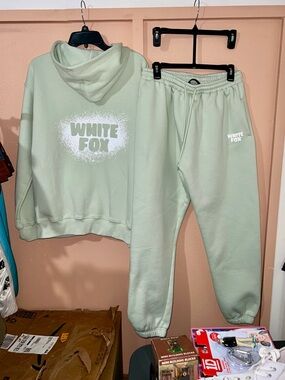 White Fox Boutique Iced Matcha Green Hoodie & Jogger Set - Logo Detail